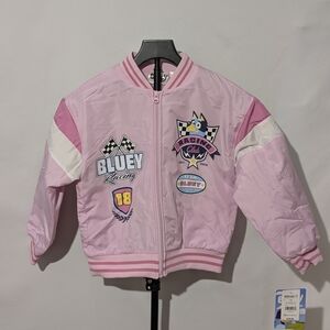NWT Bluey Girls Varsity Bomber Jacket - Pink/White - Size 7/8